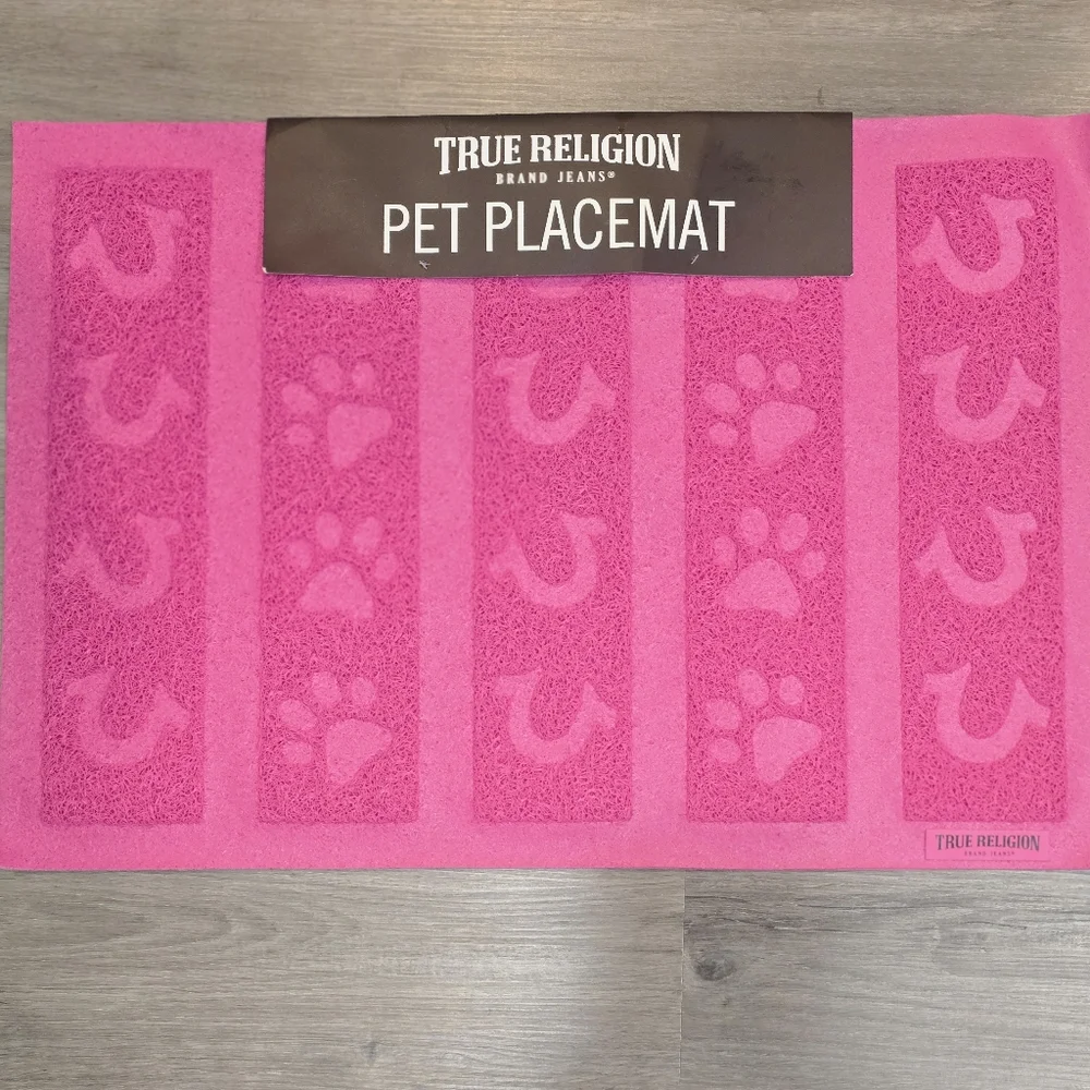 True Religion Paw & Horseshoe Logo Pet Placemat- Pink